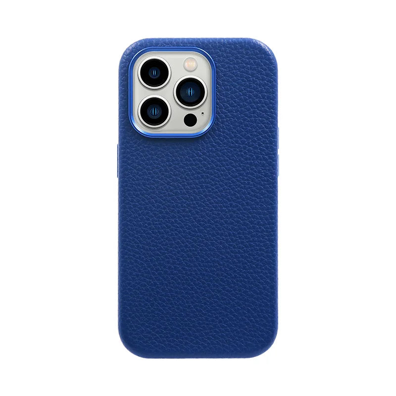 Pebble Grain Leather Case with MagSafe® Blue